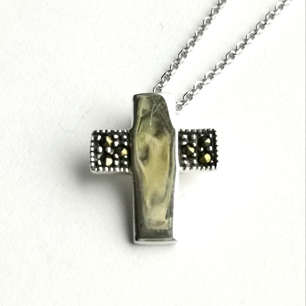 New, sterling silver Marcasite cross pendant necklace